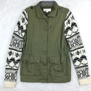 Vintage Havana Womens Field Jacket Military Army Green Sweater Geometric Cargo M